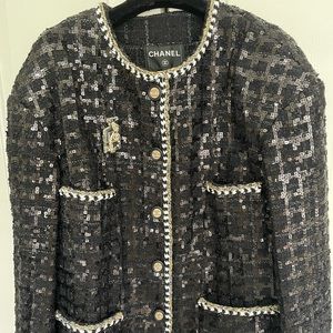 Black gold sequin tweed jacket